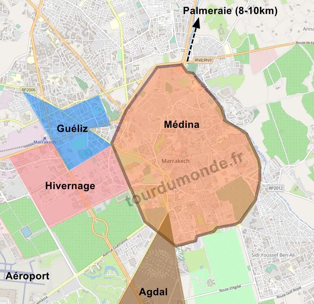 Carte schématique des quartiers de Marrakech