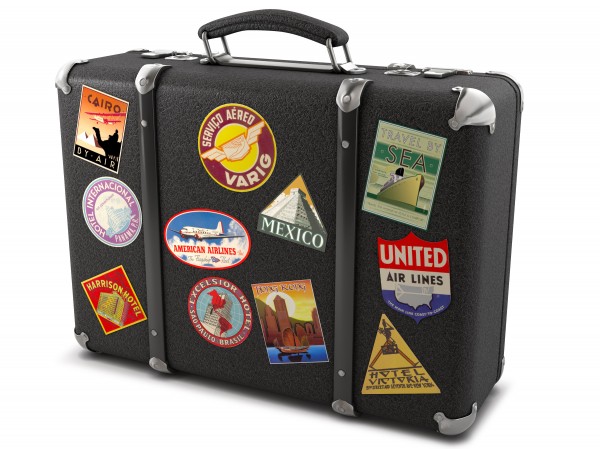 Vintage suitcase with stickers