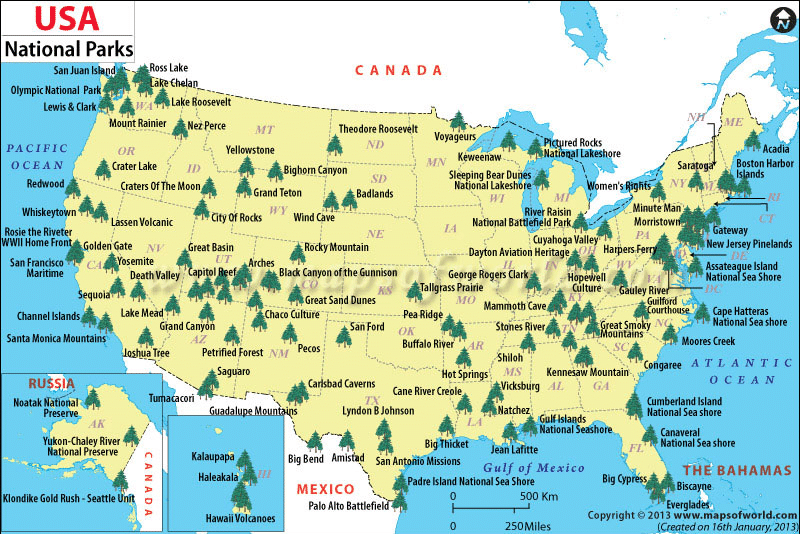 carte des parcs nationaux par état