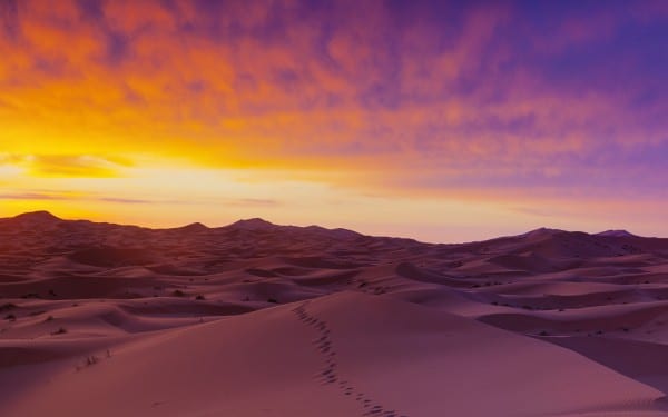 Sand dunes illuminated at sunrise, Erg Chebbi,  Sahara Desert, Morocco